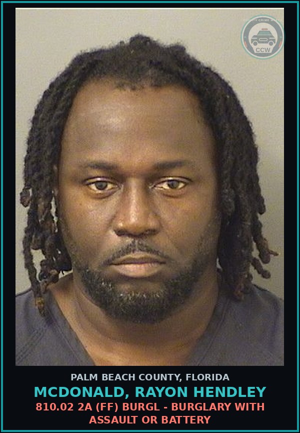 Booking mugshot of MCDONALD, RAYON HENDLEY in Palm Beach County