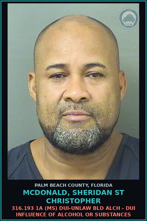 Booking mugshot of MCDONALD, SHERIDAN ST CHRISTOPHER in Palm Beach County