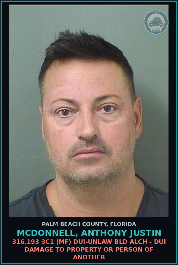 Booking mugshot of MCDONNELL, ANTHONY JUSTIN in Palm Beach County