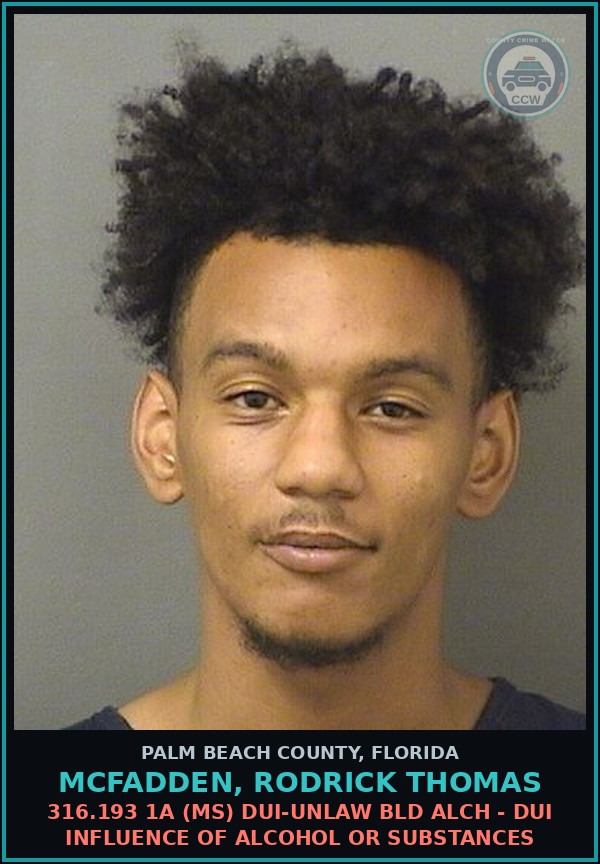 Booking mugshot of MCFADDEN, RODRICK THOMAS in Palm Beach County