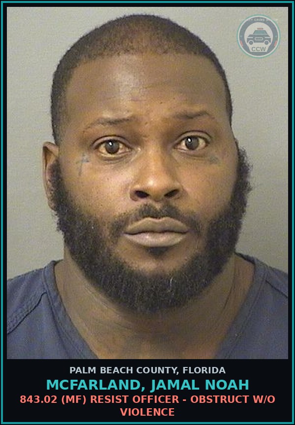 Booking mugshot of MCFARLAND, JAMAL NOAH in Palm Beach County
