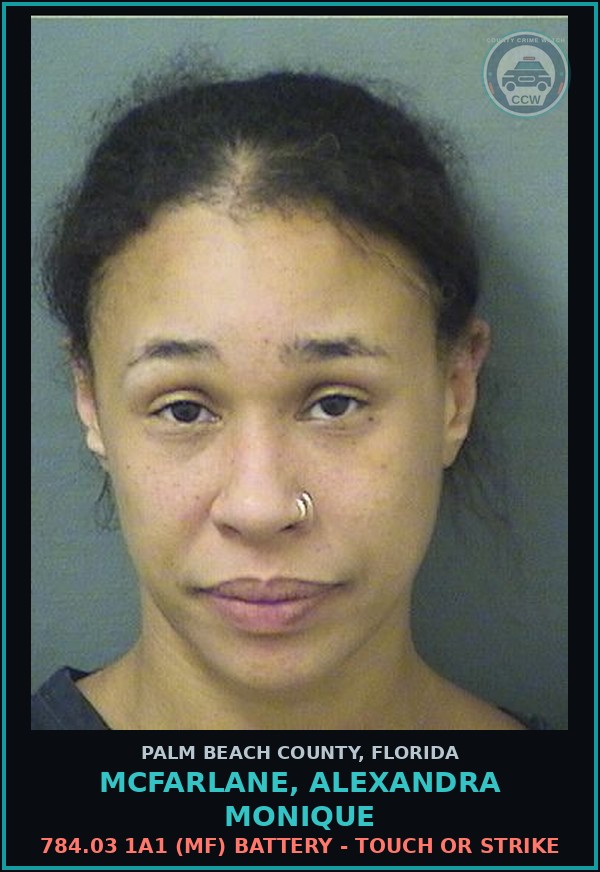Booking mugshot of MCFARLANE, ALEXANDRA MONIQUE in Palm Beach County