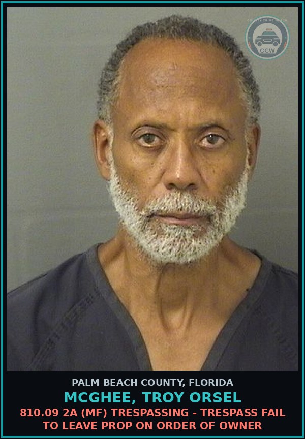 Booking mugshot of MCGHEE, TROY ORSEL in Palm Beach County