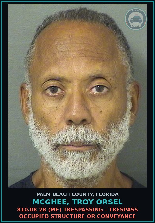 Booking mugshot of MCGHEE, TROY ORSEL in Palm Beach County