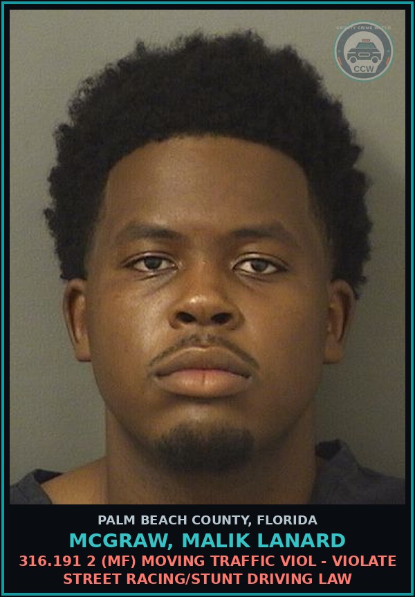 Booking mugshot of MCGRAW, MALIK LANARD in Palm Beach County