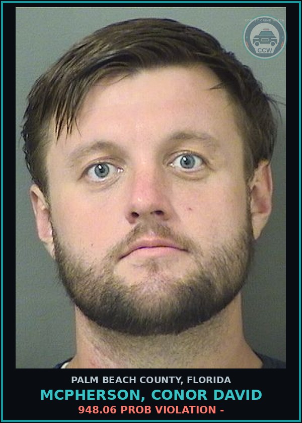 Booking mugshot of MCPHERSON, CONOR DAVID in Palm Beach County