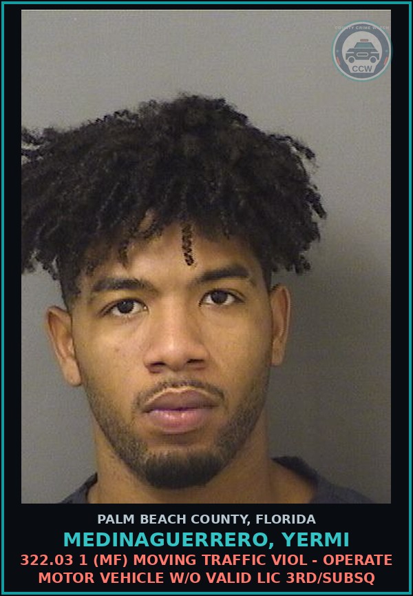 Booking mugshot of MEDINAGUERRERO, YERMI in Palm Beach County