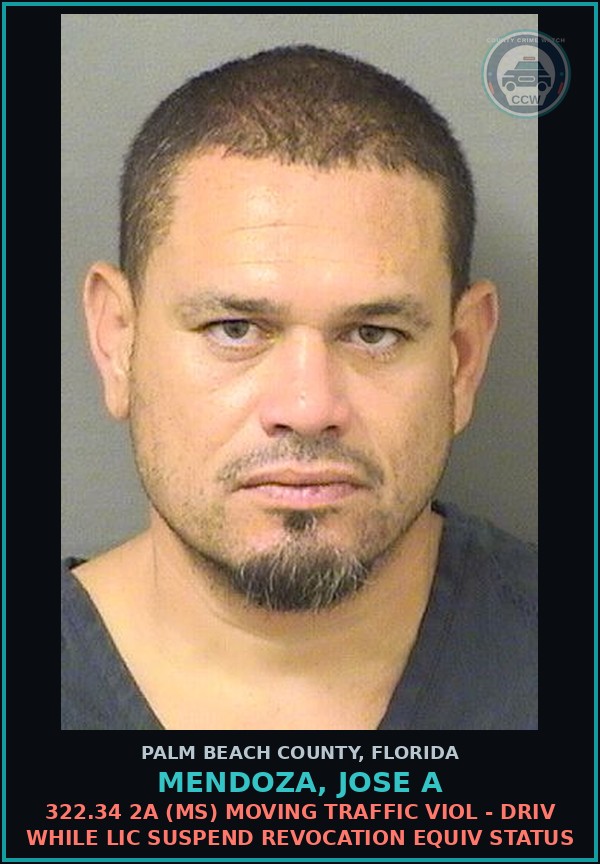Booking mugshot of MENDOZA, JOSE A in Palm Beach County