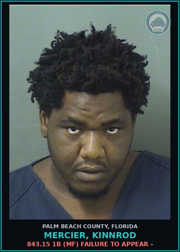 Booking mugshot of MERCIER, KINNROD in Palm Beach County
