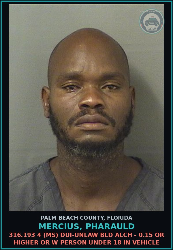 Booking mugshot of MERCIUS, PHARAULD in Palm Beach County