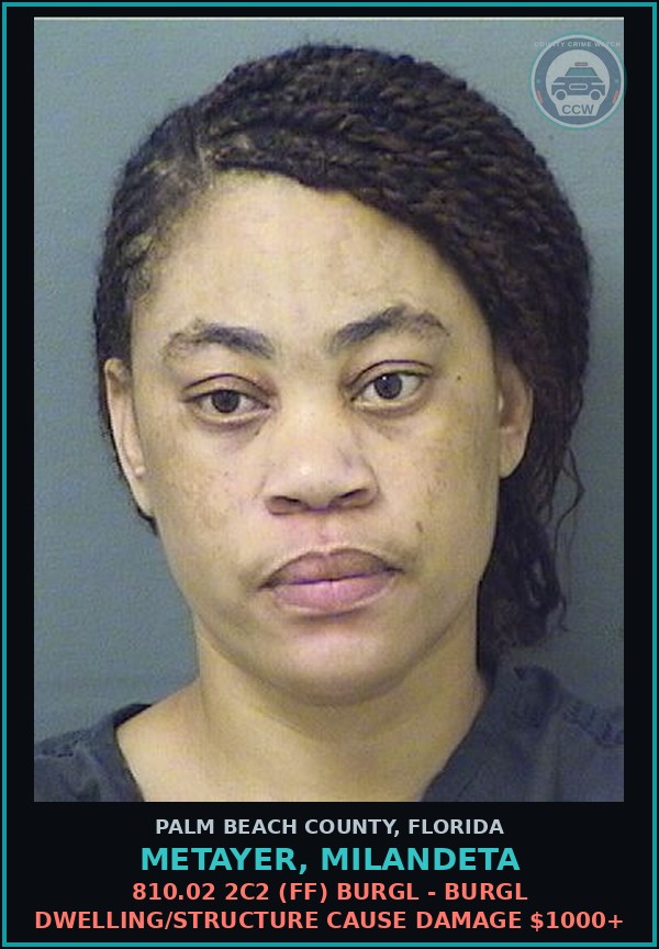 Booking mugshot of METAYER, MILANDETA in Palm Beach County