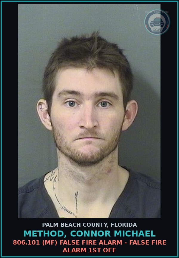 Booking mugshot of METHOD, CONNOR MICHAEL in Palm Beach County
