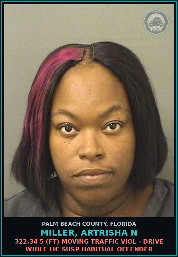 Booking mugshot of MILLER, ARTRISHA N in Palm Beach County