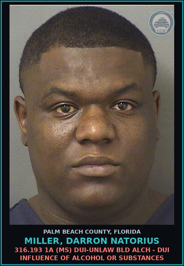 Booking mugshot of MILLER, DARRON NATORIUS in Palm Beach County