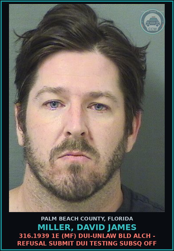Booking mugshot of MILLER, DAVID JAMES in Palm Beach County