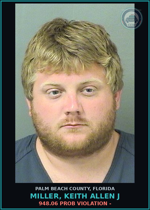 Booking mugshot of MILLER, KEITH ALLEN J in Palm Beach County