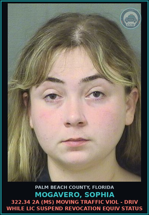 Booking mugshot of MOGAVERO, SOPHIA in Palm Beach County
