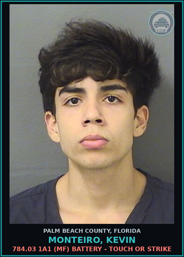 Booking mugshot of MONTEIRO, KEVIN in Palm Beach County