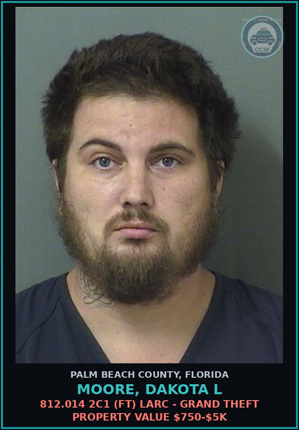 Booking mugshot of MOORE, DAKOTA L in Palm Beach County
