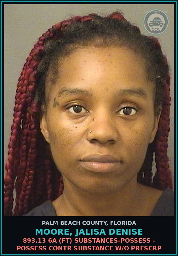Booking mugshot of MOORE, JALISA DENISE in Palm Beach County