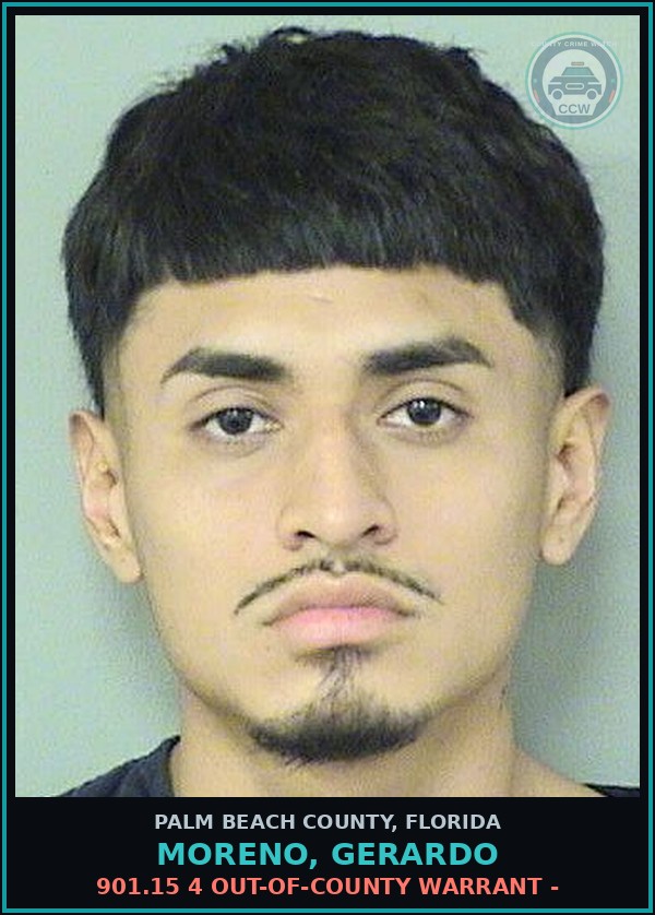 Booking mugshot of MORENO, GERARDO in Palm Beach County
