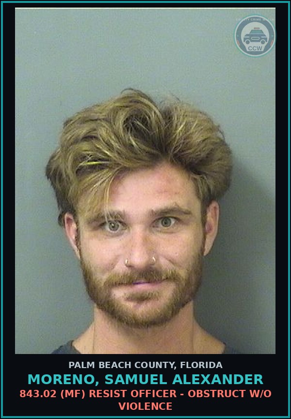Booking mugshot of MORENO, SAMUEL ALEXANDER in Palm Beach County