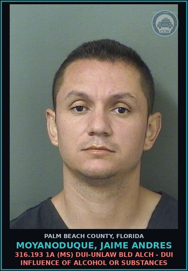 Booking mugshot of MOYANODUQUE, JAIME ANDRES in Palm Beach County