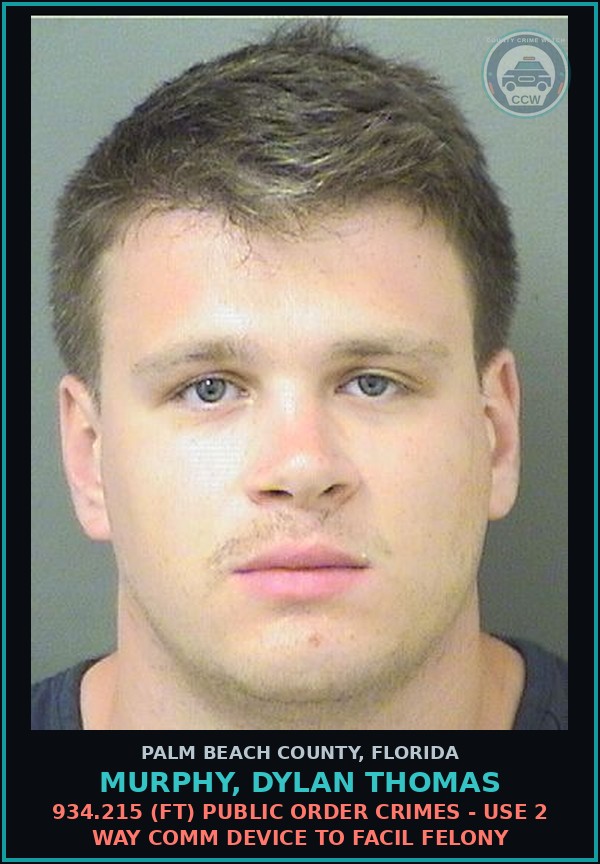 Booking mugshot of MURPHY, DYLAN THOMAS in Palm Beach County