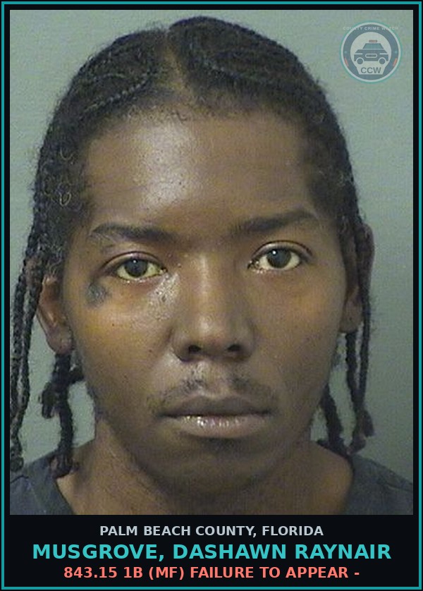 Booking mugshot of MUSGROVE, DASHAWN RAYNAIR in Palm Beach County