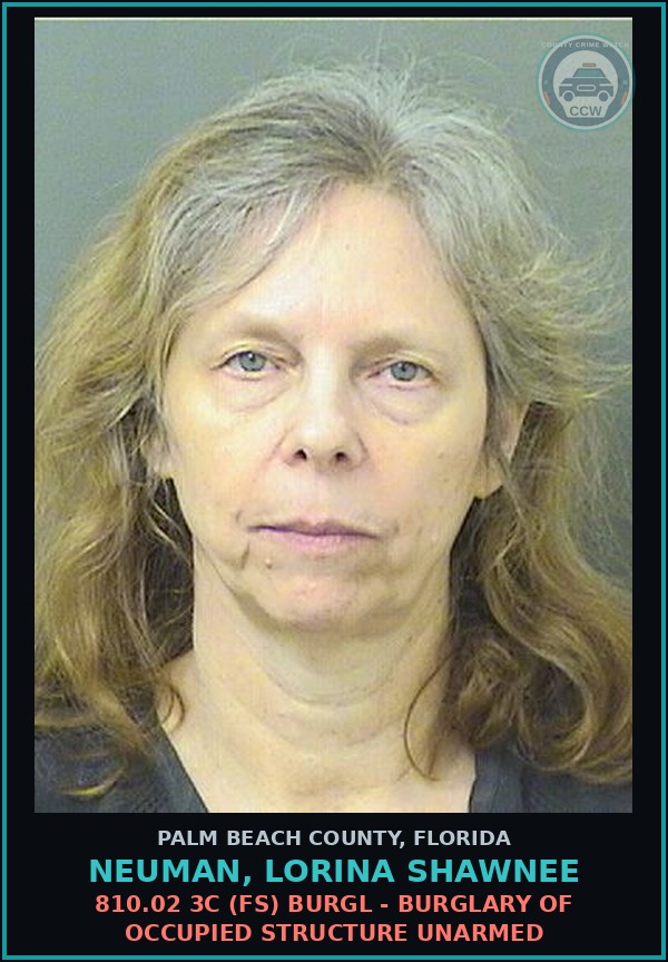 Booking mugshot of NEUMAN, LORINA SHAWNEE in Palm Beach County