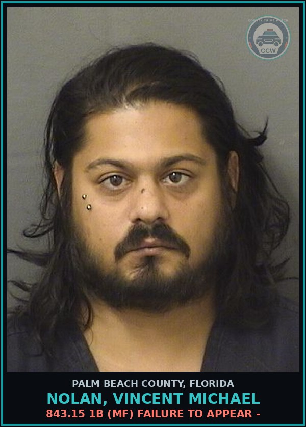 Booking mugshot of NOLAN, VINCENT MICHAEL in Palm Beach County