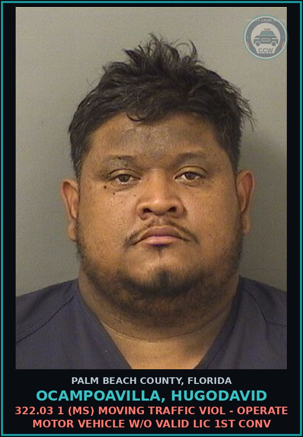 Booking mugshot of OCAMPOAVILLA, HUGODAVID in Palm Beach County
