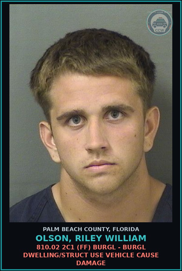 Booking mugshot of OLSON, RILEY WILLIAM in Palm Beach County