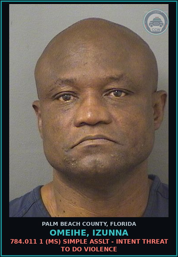 Booking mugshot of OMEIHE, IZUNNA in Palm Beach County