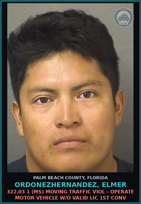 Booking mugshot of ORDONEZHERNANDEZ, ELMER in Palm Beach County