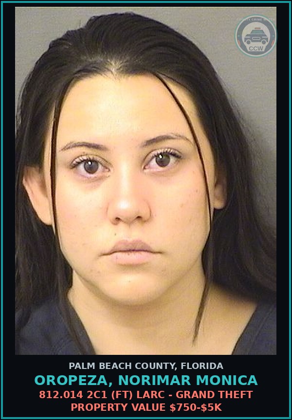 Booking mugshot of OROPEZA, NORIMAR MONICA in Palm Beach County
