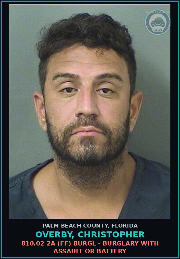 Booking mugshot of OVERBY, CHRISTOPHER in Palm Beach County