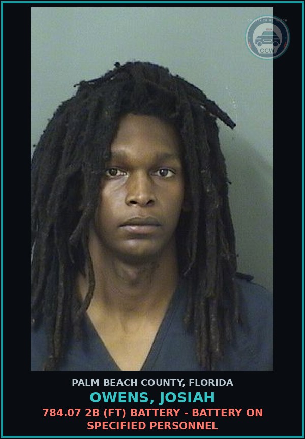 Booking mugshot of OWENS, JOSIAH in Palm Beach County