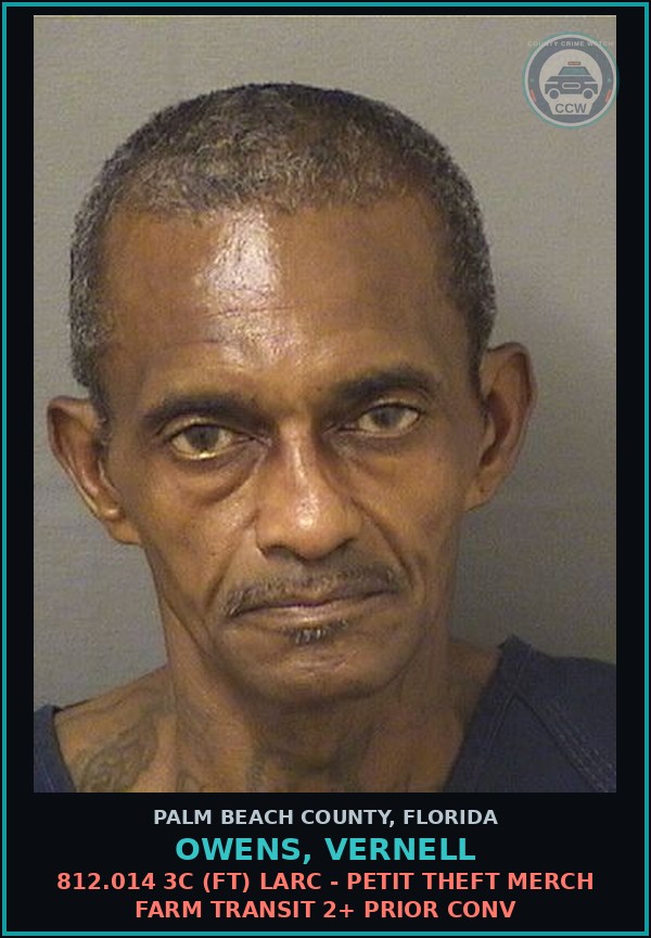 Booking mugshot of OWENS, VERNELL in Palm Beach County