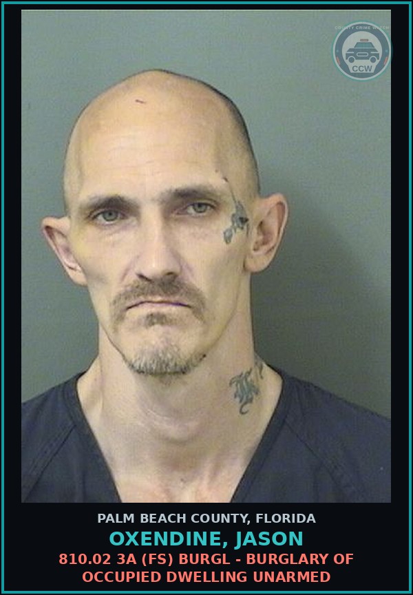 Booking mugshot of OXENDINE, JASON in Palm Beach County