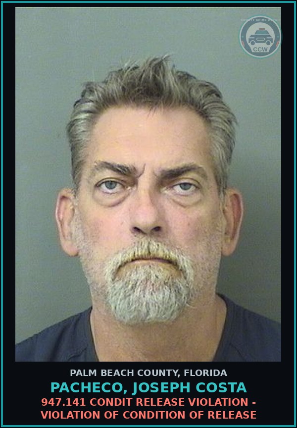 Booking mugshot of PACHECO, JOSEPH COSTA in Palm Beach County