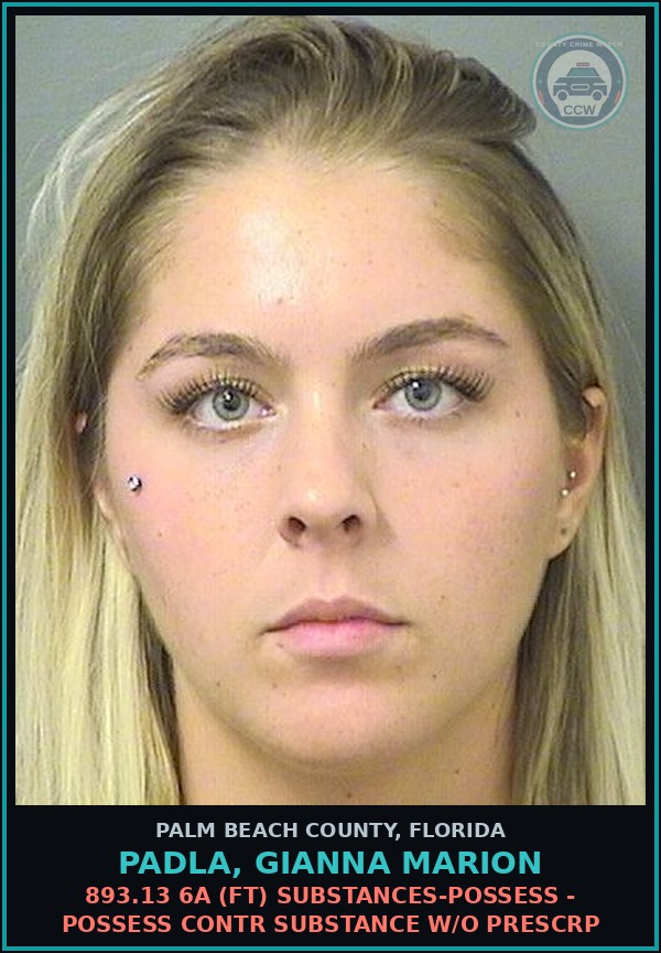 Booking mugshot of PADLA, GIANNA MARION in Palm Beach County
