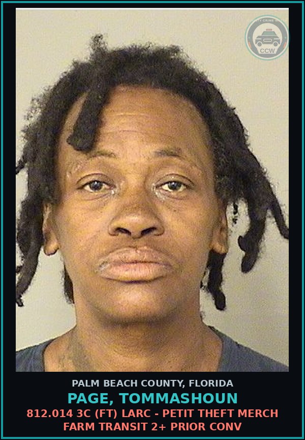 Booking mugshot of PAGE, TOMMASHOUN in Palm Beach County
