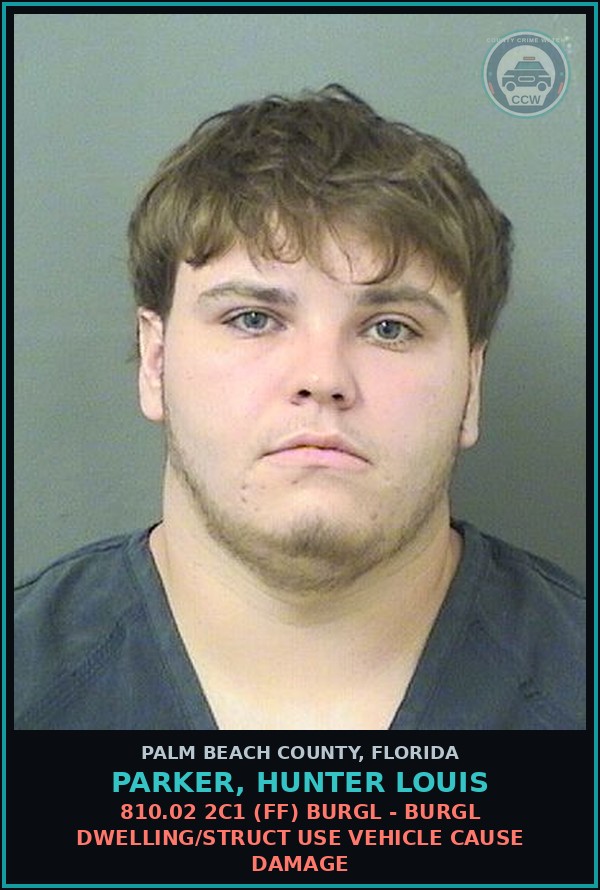 Booking mugshot of PARKER, HUNTER LOUIS in Palm Beach County