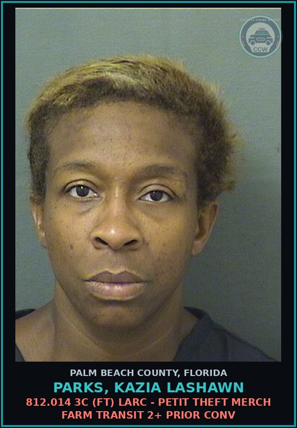 Booking mugshot of PARKS, KAZIA LASHAWN in Palm Beach County