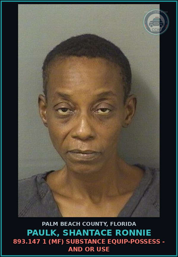 Booking mugshot of PAULK, SHANTACE RONNIE in Palm Beach County