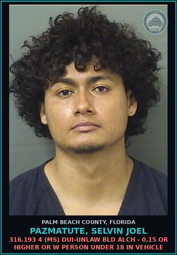 Booking mugshot of PAZMATUTE, SELVIN JOEL in Palm Beach County