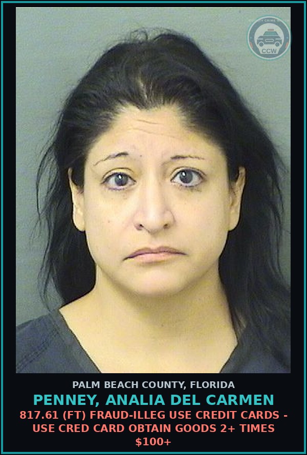 Booking mugshot of PENNEY, ANALIA DEL CARMEN in Palm Beach County