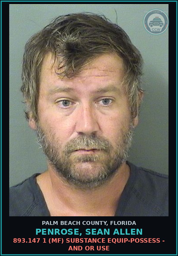 Booking mugshot of PENROSE, SEAN ALLEN in Palm Beach County