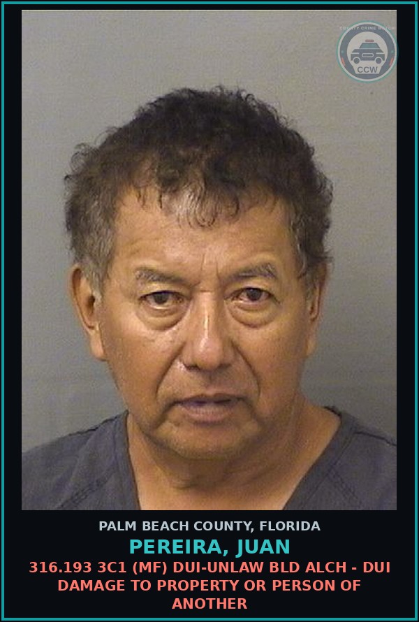 Booking mugshot of PEREIRA, JUAN in Palm Beach County